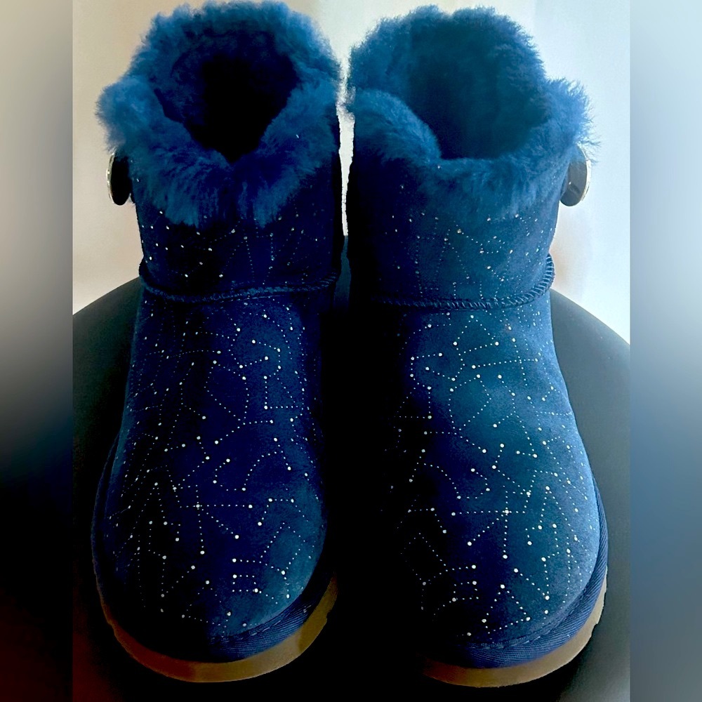 UGG mini Bailey button Swarovski bling navy boots - Picture 5 of 12